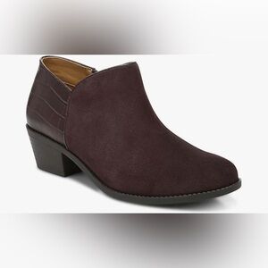 Vionic Marissa Bootie, Wine Suede Crocodile Print, 8.5, Orthaheel Technology